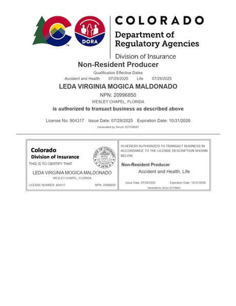 Licencia de seguros de Colorado