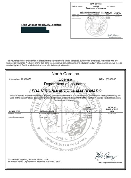 Licencia de seguros de North Carolina